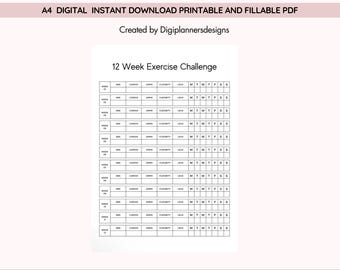 12 Week Exercise Challenge,Workout Tracker,Fitness log,workbook log template,Fitness Tracker,Weight Loss Tracker,Workout Printable