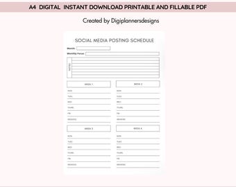Social Media Posting Schedule, Content Planner, Social Media Calendar,Post Planning Sheet, Marketing Planner,Weekly Posting Tracker,Content