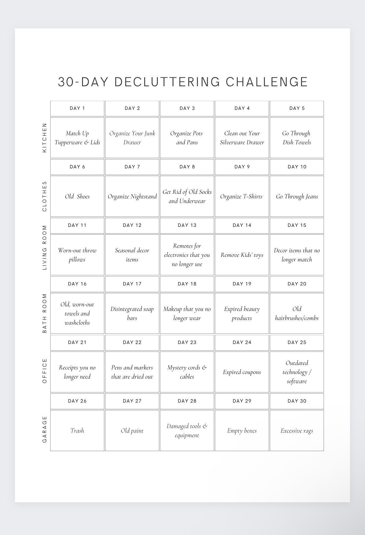 30 Day Declutter Challenge cleaning Planner Schedule de Clutter Your Home declutter Checklist spring Clean home Cleaning Checklist declutter Etsy
