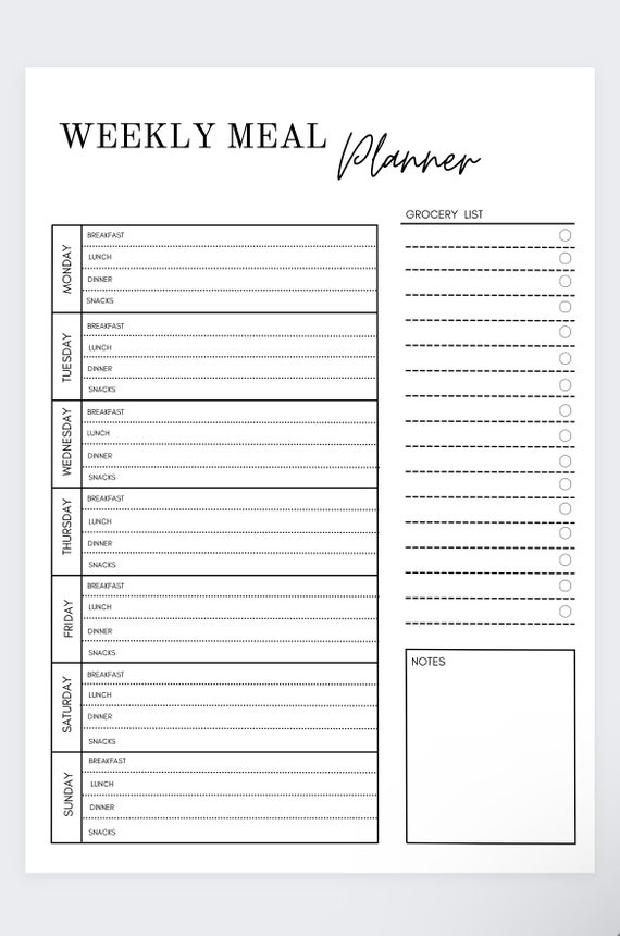 Menus hebdomadaires à imprimer - Modèles de planning PDF
