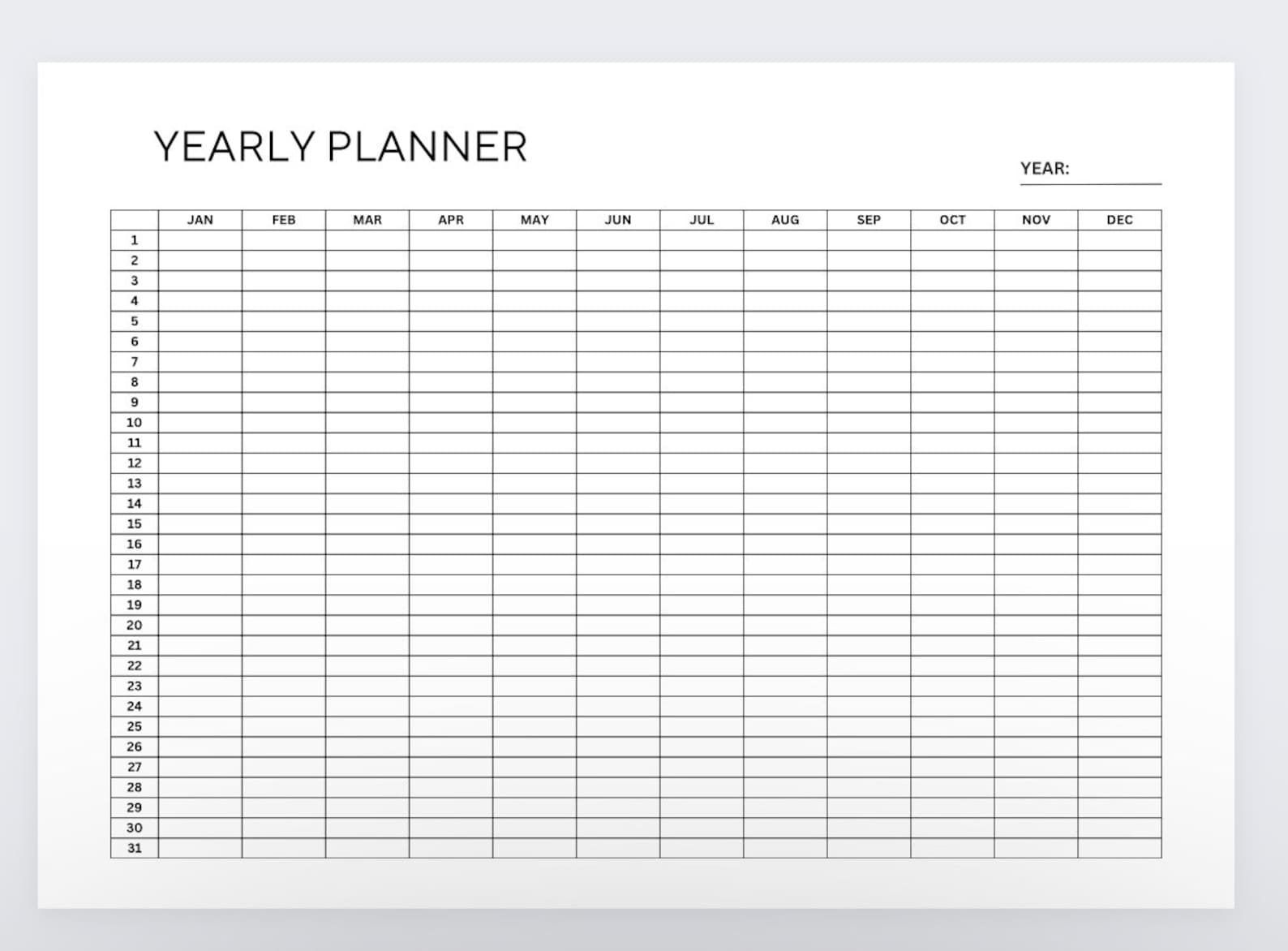 Yearly Planner yearly Planner Printable annual Planner Template