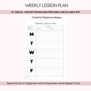 Weekly Lesson Plan Template, Homeschool Teacher Planner, Lesson Planning Sheet, Curriculum Organizer, Teaching Schedule, Education Planner