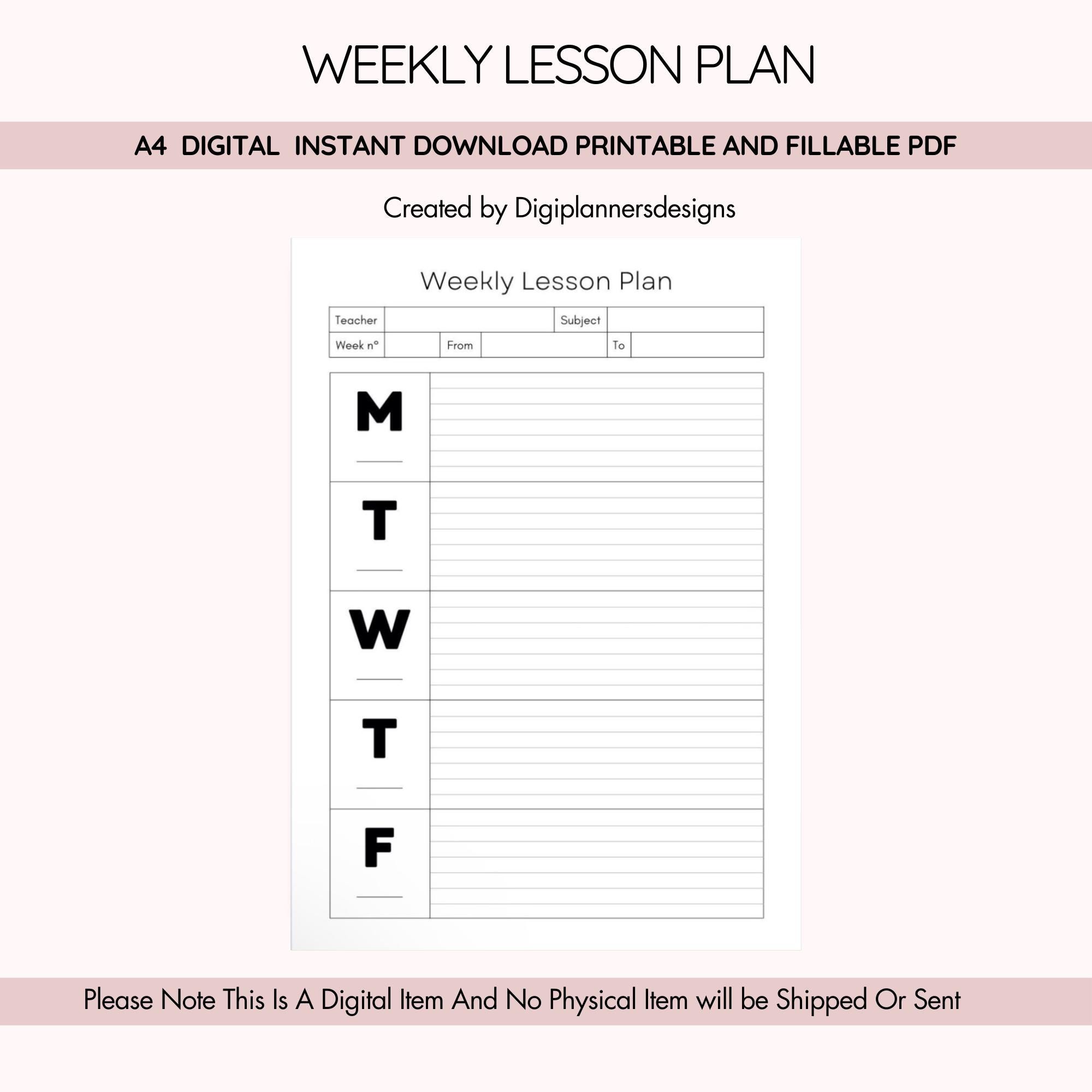 Weekly Lesson Plan Template, Homeschool Teacher Planner, Lesson Planning Sheet, Curriculum Organizer, Teaching Schedule, Education Planner