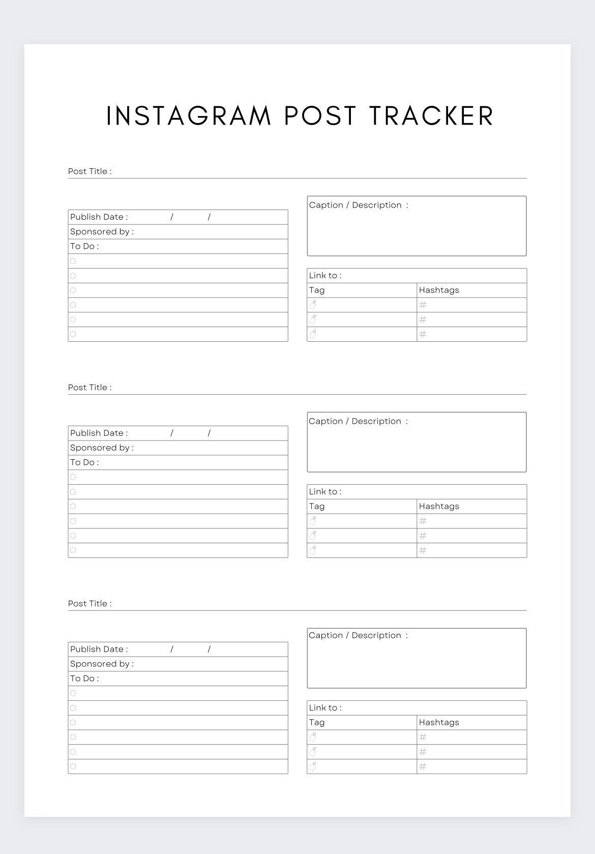 Instagram Post Tracker,instagram Post Tracker Printable PDF, Social ...