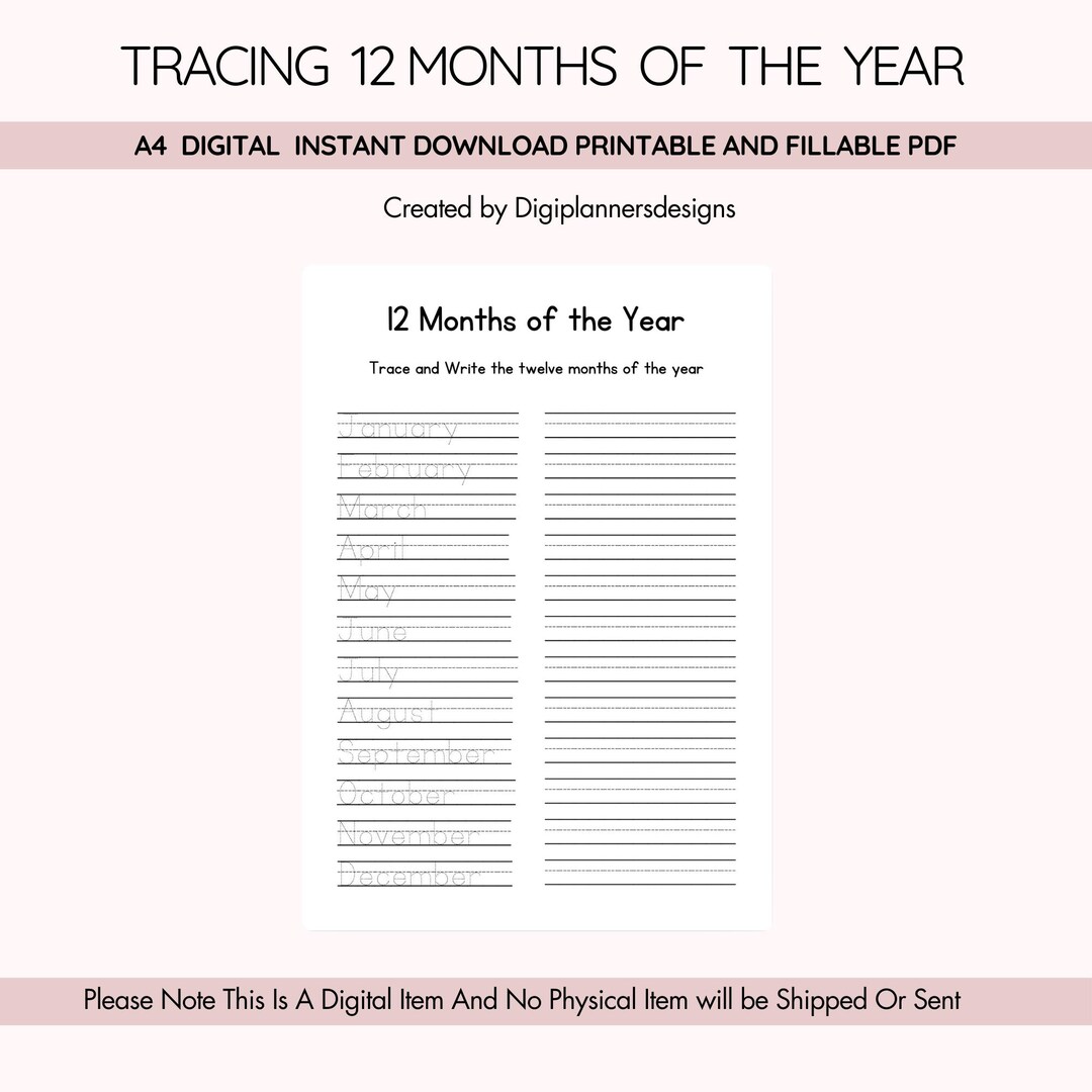 Tracing Months of the Year Printable, Writing Practice Worksheet ...