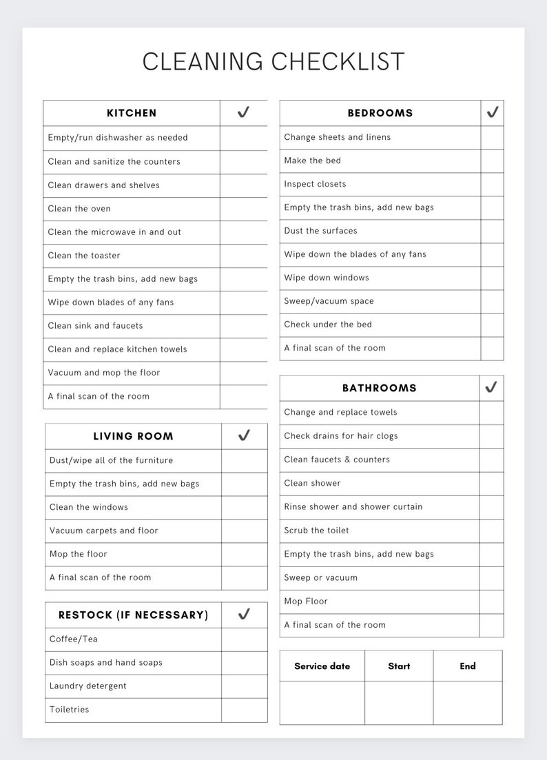 Home Cleaning Checklist,cleaning Checklist,housekeeping Cleaning ...