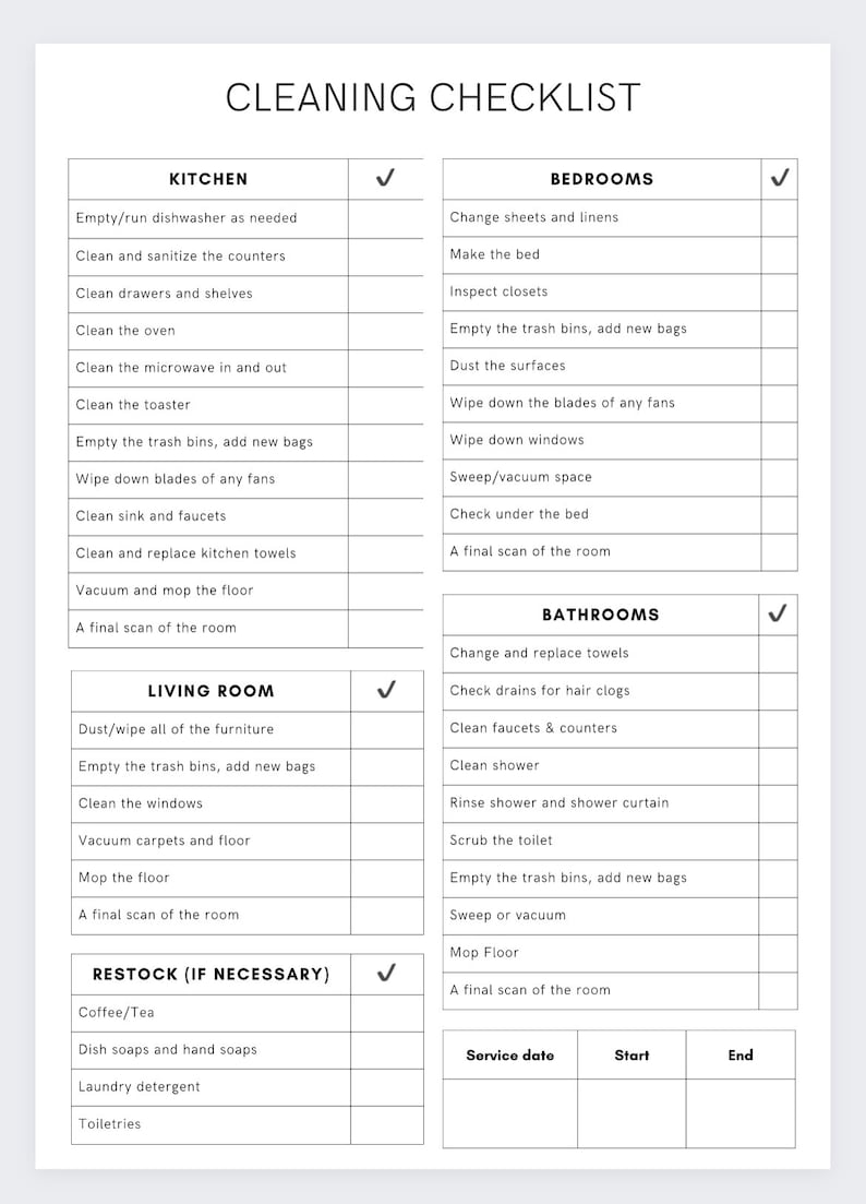 Home Cleaning Checklist,cleaning Checklist,housekeeping Cleaning ...