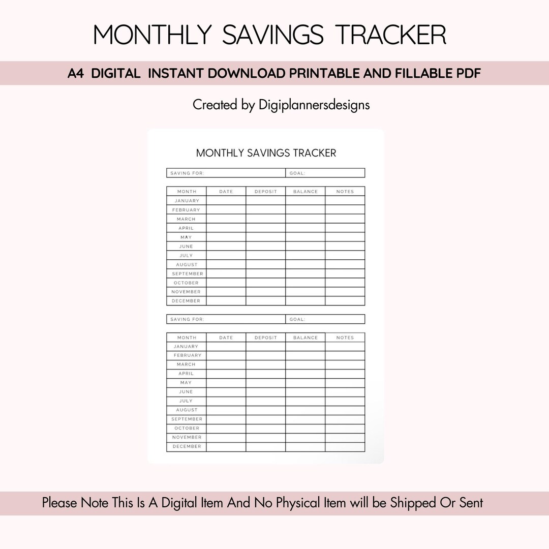 Monthly Savings Tracker Printable PDF, Money Saving Log, Budget Planner ...