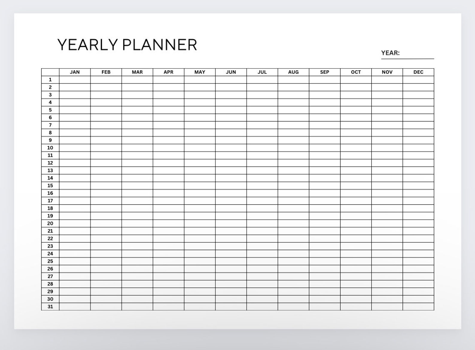 Yearly Planner yearly Planner Printable annual Planner Template