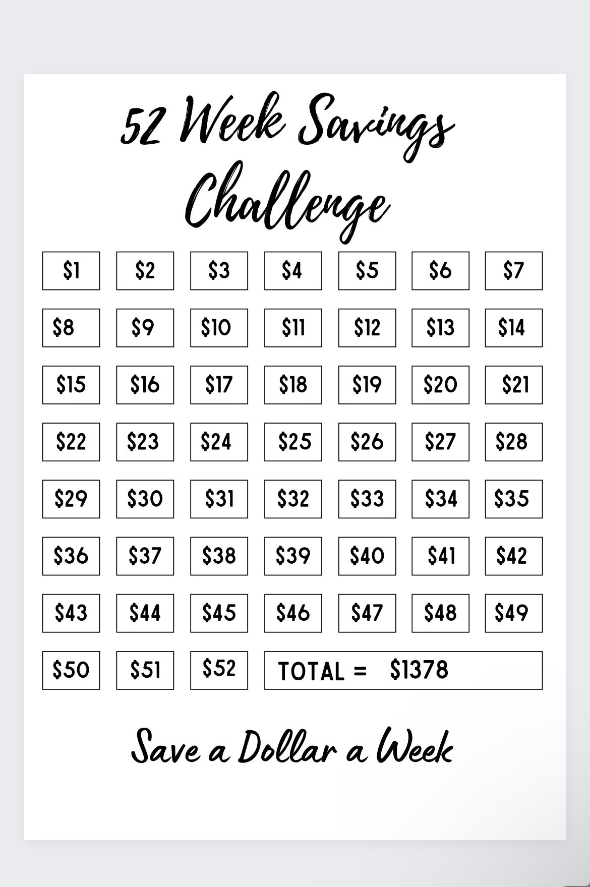 52 Week Money Challenge Printable 