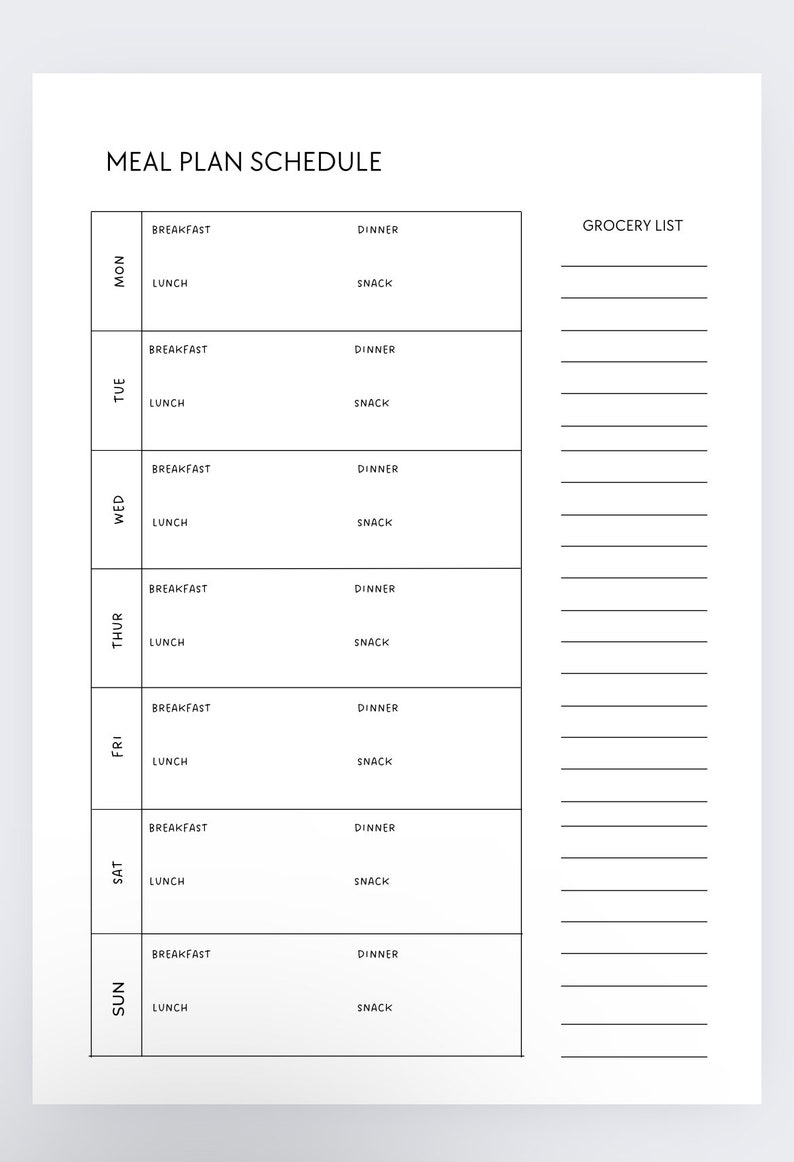 Meal Plan Schedule, Weekly Meal Planner, Meal Planning Organizer, Menu ...