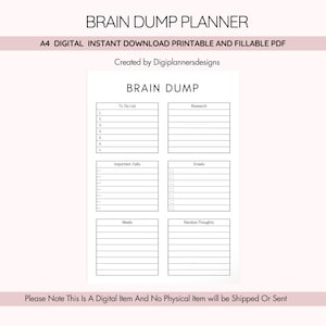 Brain Dump Printable,Thought Organizer, ADHD brain dump,Thought tracker, Organization planner, Analysis Paralysis, Brain Dump, ADHD Planner