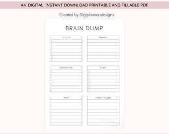 Brain Dump stampabile, organizzatore di pensieri, brain dump per ADHD, tracker di pensieri, pianificatore di organizzazione, paralisi da analisi, brain dump, pianificatore ADHD