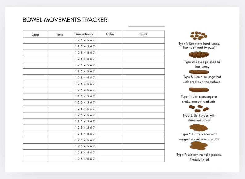 Stool Spreadsheet Bowel Movement Tracker,ibs Tracker,digestive Health Log,stool Chart ...