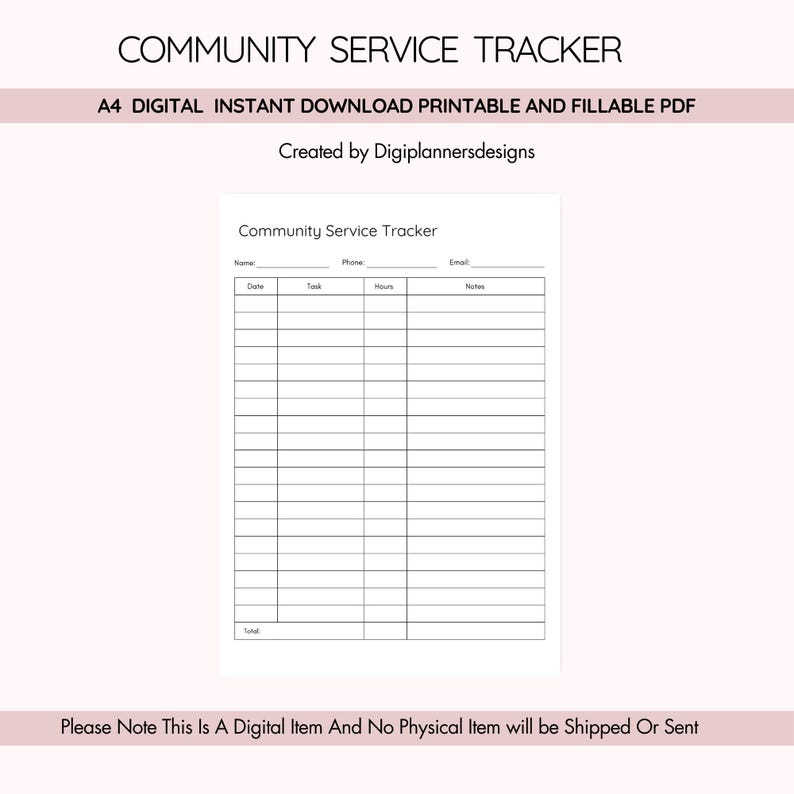 Servicetracker Pdf Community Service Tracker,community Service Log,volunteer Hours Record ...