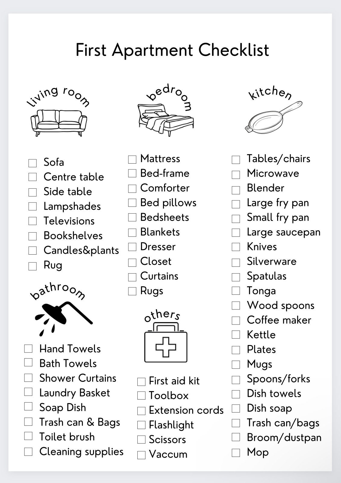 New Home Checklist,new Home Essentials,first Apartment List, Room by Room  Furnishings,moving Planner,new Home to List,new Home Checklist 