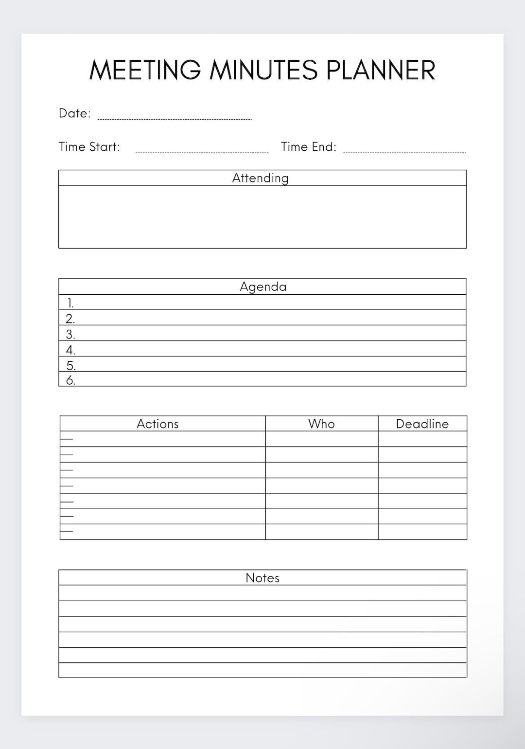 Meeting Notes Planner,meeting Minutes Template,project Planner,office