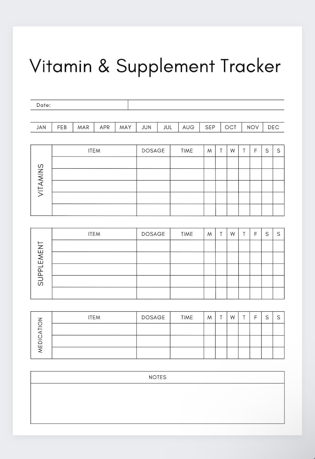 Supplement Schedule Printable