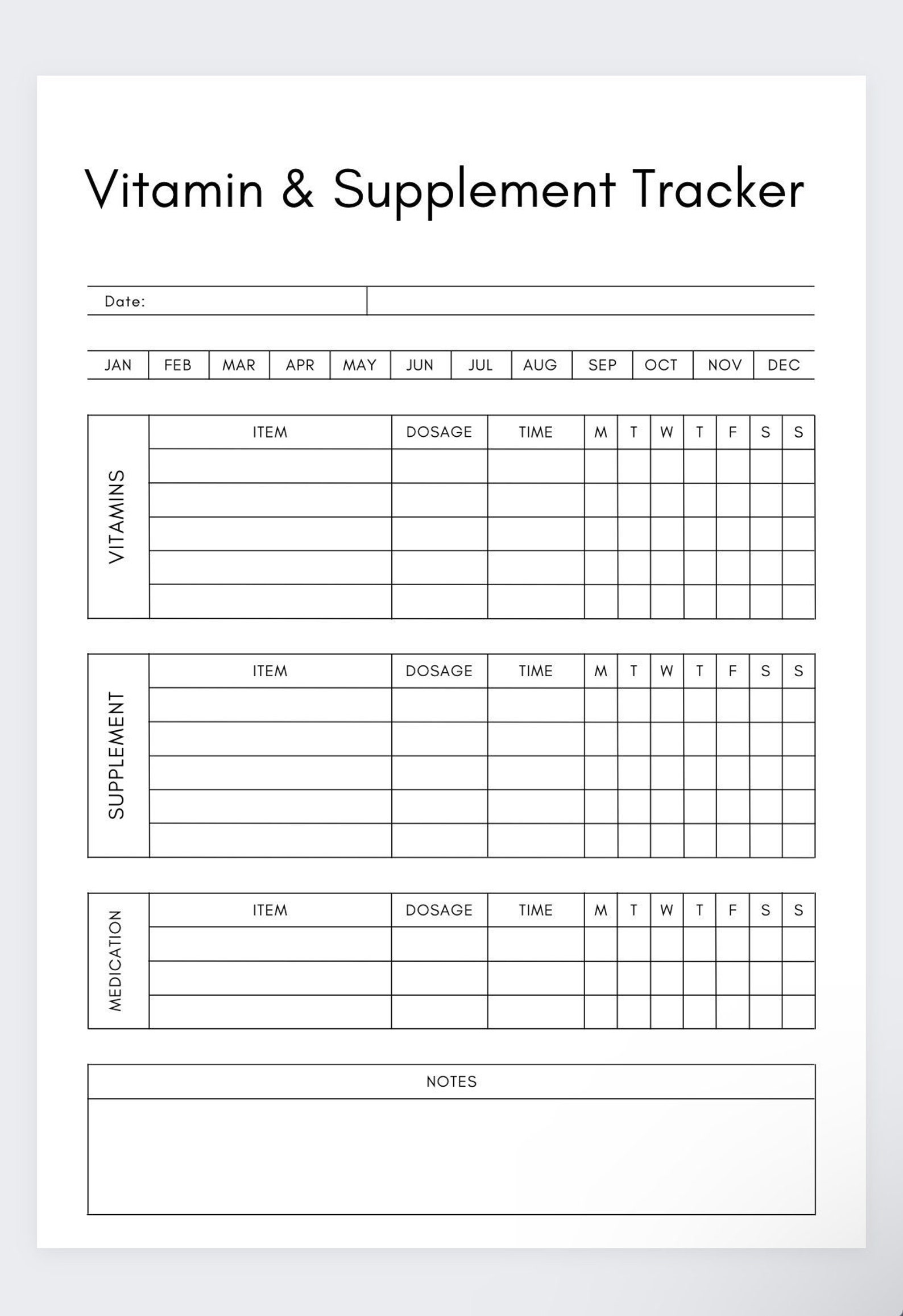 Supplement Stack Log Vitamin and Supplement Tracker, Daily Supplement Log, Health Tracker ...