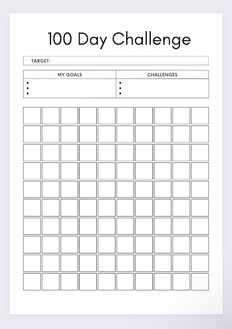 100 Day Challenge,habit Tracker,100 Day Challenge Printable,habit ...