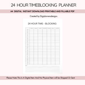 24 Hour Time Blocking,Weekly Planner,Weekly Schedule,Hourly Schedule,Time Blocking,Timetable,Daily Planner,Time Block Daily Planner
