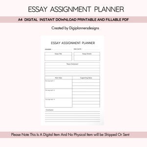 Essay Assignment Planner,Assignment Tracker,Essay Planner,Student Printable,Writing Planner,Essay Organizer,Academic Planner,College Planner