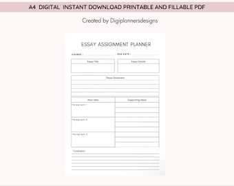Essay Assignment Planner,Assignment Tracker,Essay Planner,Student Printable,Writing Planner,Essay Organizer,Academic Planner,College Planner