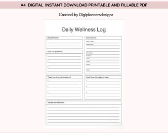 Wellness Log,Health Tracker,Self Care Journal,Fitness & Nutrition Tracker,Mood Tracker, Daily Wellness Planner,Lifestyle Habit Organizer