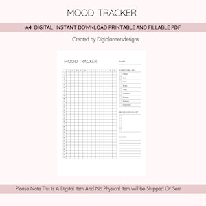 Mood Tracker, Emotion Tracker, Mental Health Journal, Daily Mood Log, Self Care Planner, Happiness Tracker, Wellness Journal,Mindfulness Log image 1