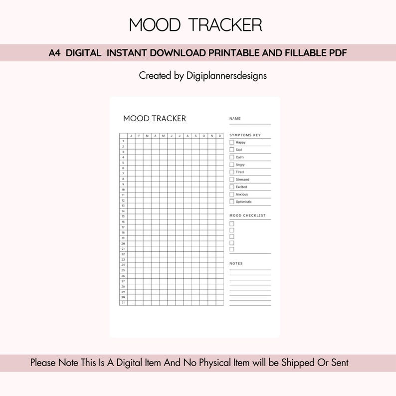 Mood Tracker, Emotion Tracker, Mental Health Journal, Daily Mood Log, Self Care Planner, Happiness Tracker, Wellness Journal,Mindfulness Log image 1