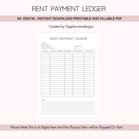 Rent Payment Ledger, Rent Tracker, Monthly Rent Log, Rental Payment Planner, Tenant Payment Record, Landlord Finance Organizer, Rent Notes