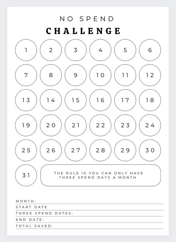 No Spend Month Challenge Tracker: Finance Planner (printable) - Etsy
