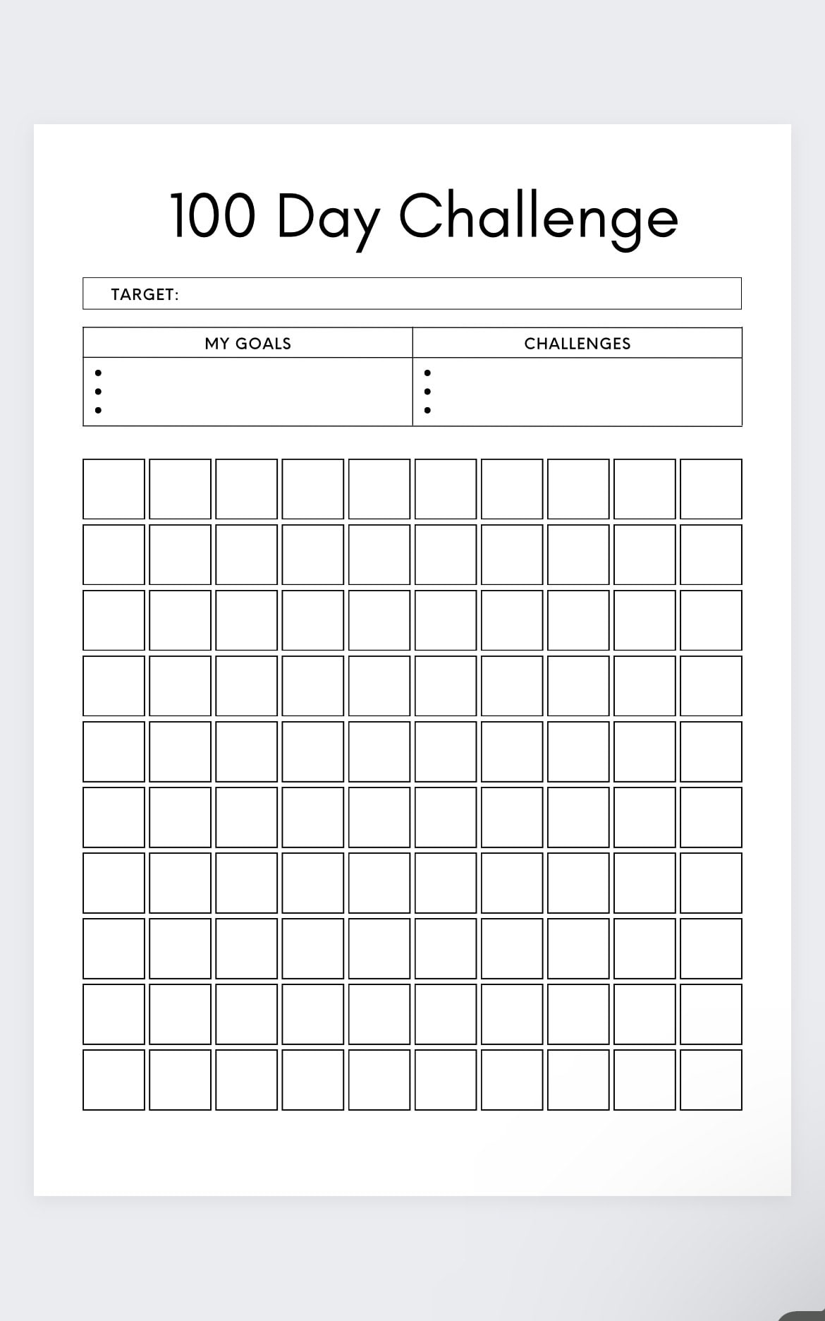 100 Day Challenge,habit Tracker,100 Day Challenge Printable,habit ...