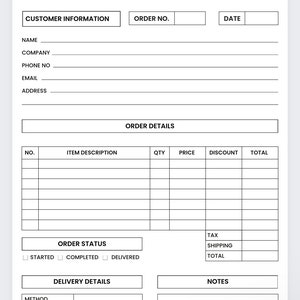 Order Form,tumbler Order Forms,small Business Planner,etsy Order Form ...