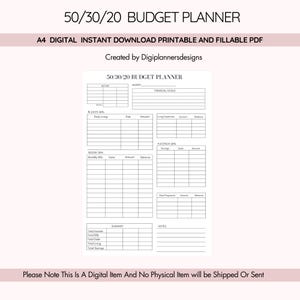 50/30/20 Budget Planner, Monthly Budget Planner, Expense Tracker, Savings Planner, Money Management Sheet, Personal Finance Organizer,Budget