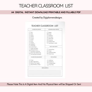 Lehrer-Klassenzimmerliste, Lehrer-Checkliste, Einrichtung des Klassenzimmers, Schulanfang, Lehrer-Organizer, Schul-Checkliste, Klassenvorbereitung, To-Do-Liste für Lehrer