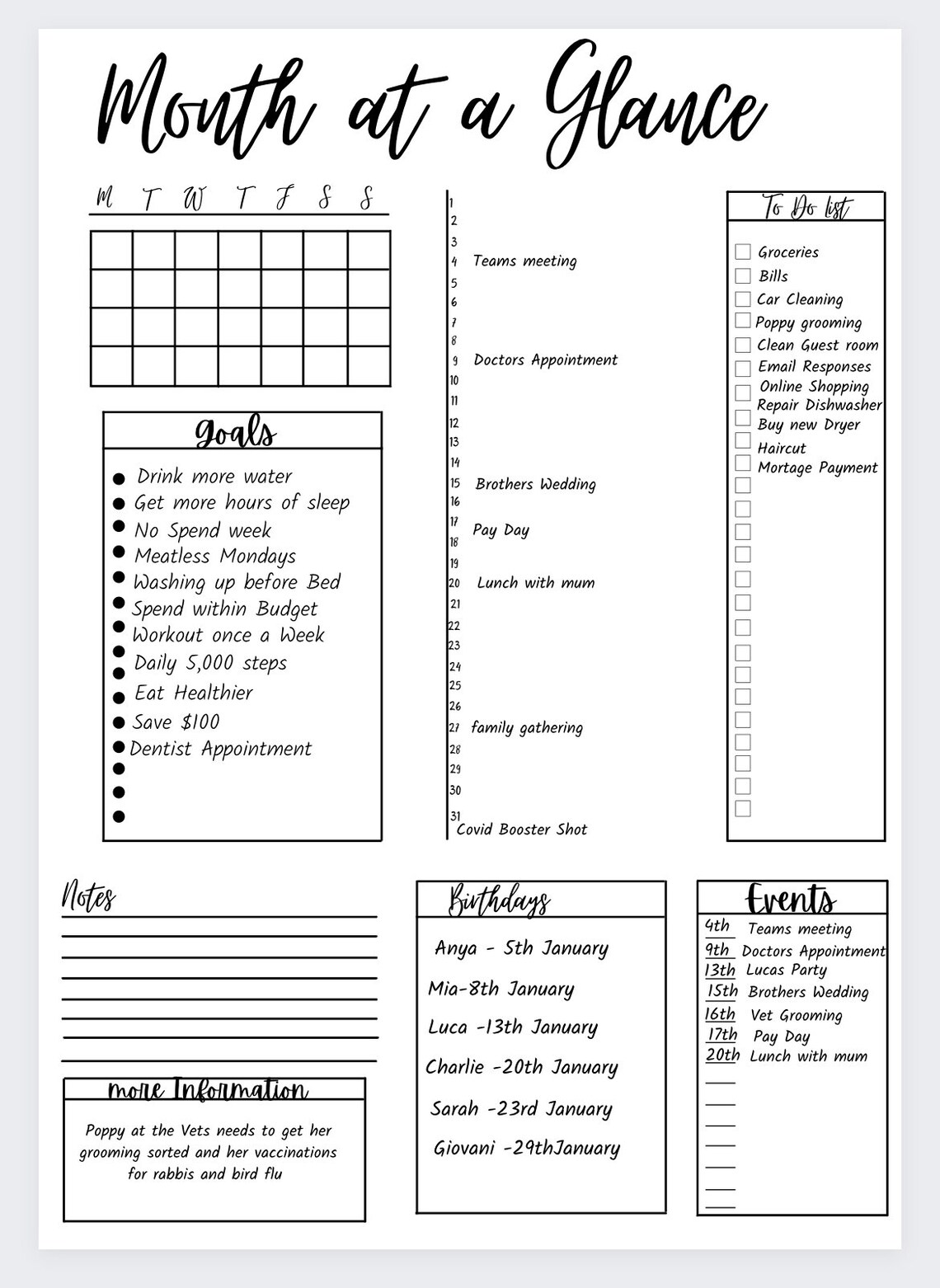 Month at a glance monthly planner monthly goals2022 etsy