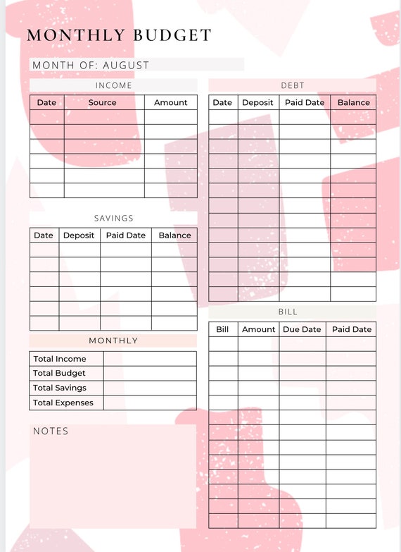 12 Month Pink Monthly Budget Planner, Financial Journal,monthly Budget  Sheet, Paycheck Budget,biweekly Budget,finance Binder,budget Planning 