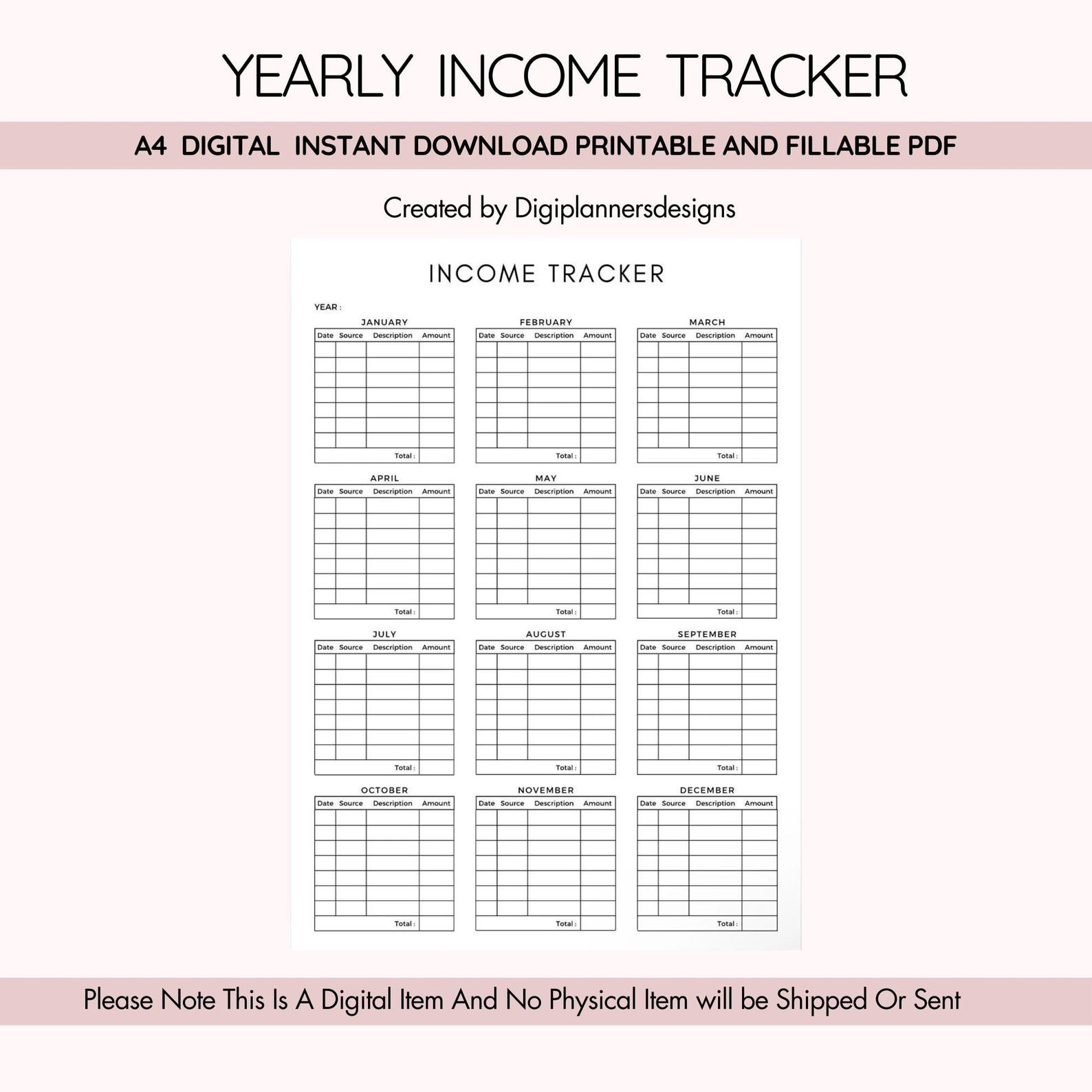 Weekly Income Log Income Tracker,income Planner,biweekly Planner,income and Expense ...