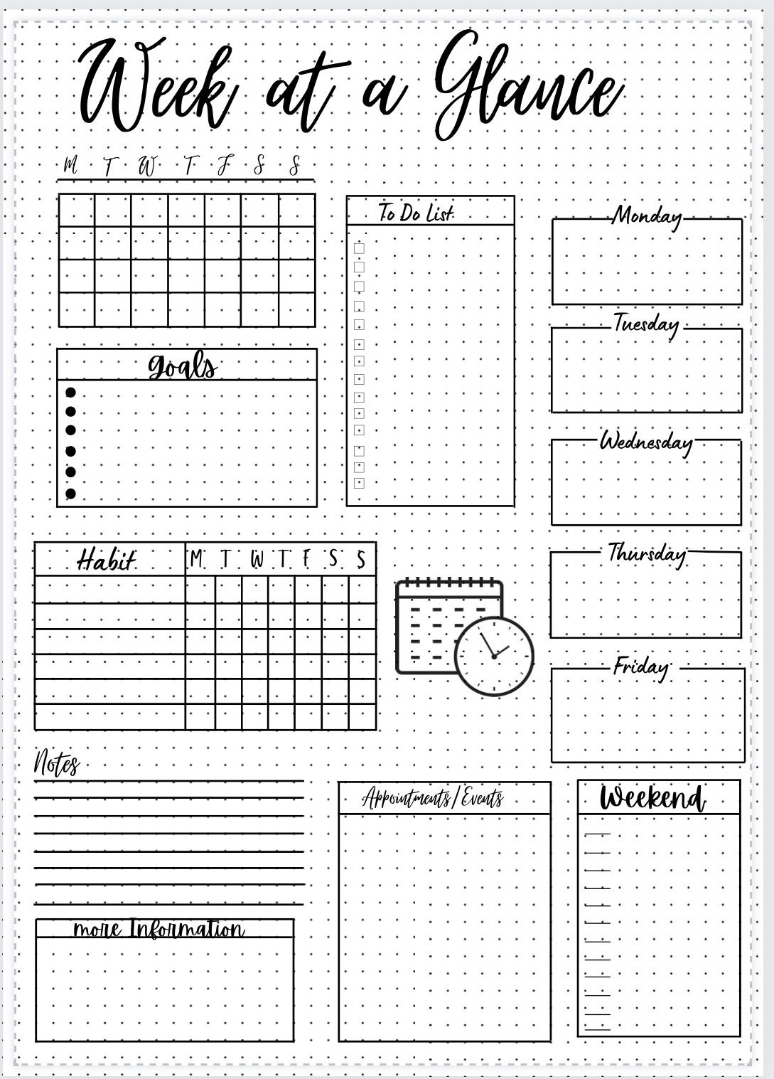 Week at a Glance, Weekly Planner,weekly Goals,happy Planner,week Overview, Bullet  Journal,bullet Planner,desk Planner,weekly Schedule 