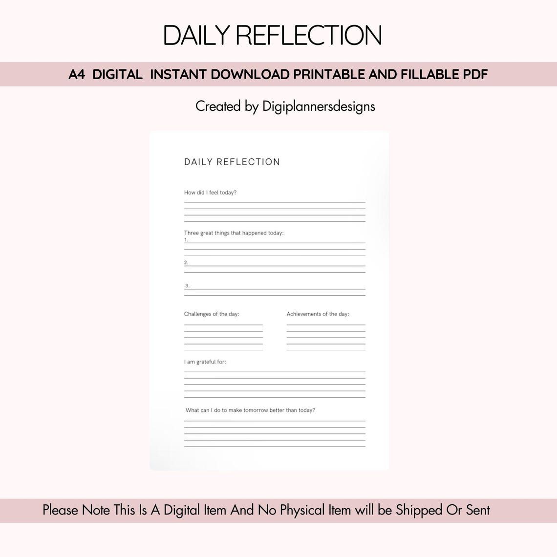 Sample Reflective Diary Daily Reflections Journal Printable, Self-reflection Planner ...
