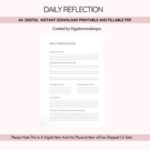 毎日の反省日記（印刷可能）、自己反省プランナー、マインドフルネス日記、自己成長ノート、感謝と目標トラッカー（PDF）