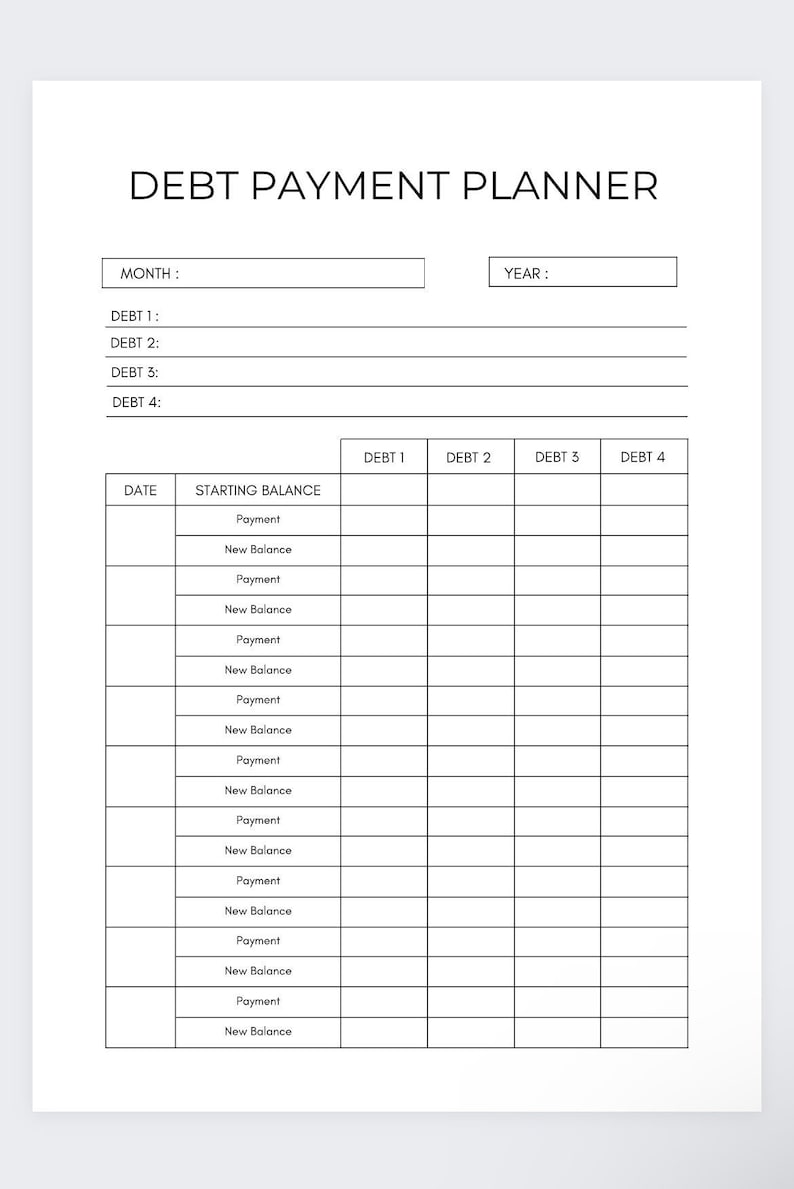 Debt Payment Planner Printabledebt Plannerdebt Snowball - Etsy
