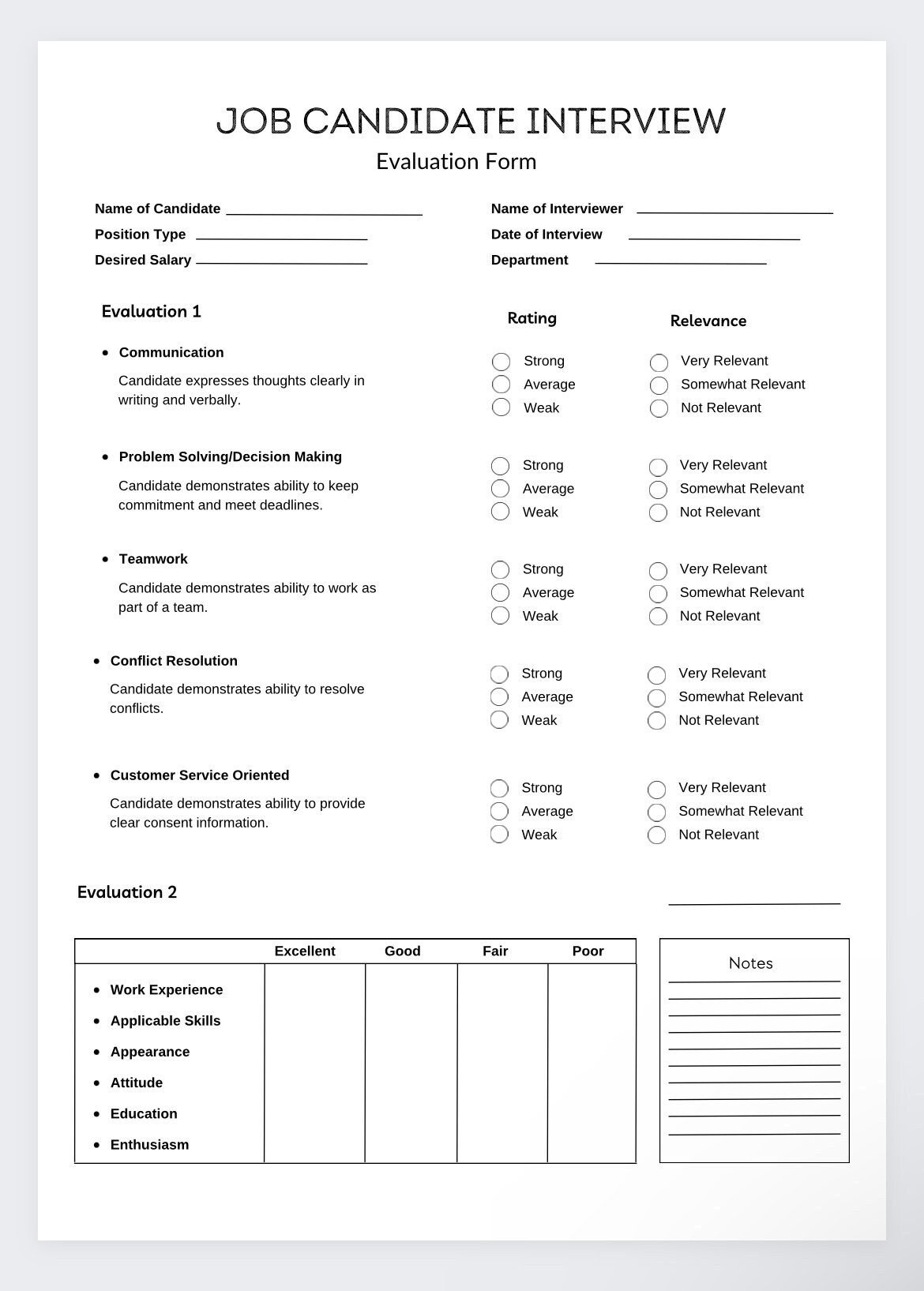 Job Interview Candidate Form,recruiter Form,job Interview Planner ...