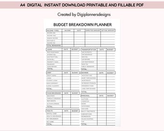 Budget Breakdown Planner,Financial planning,Paycheck Budget,Finance Binder,Savings tracker,Finance,Financial planning,Biweekly Budget