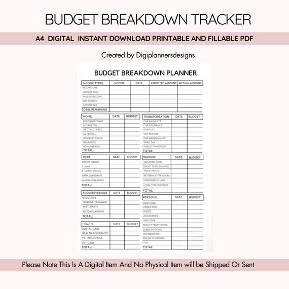 Budget Breakdown Planner,Financial planning,Paycheck Budget,Finance Binder,Savings tracker,Finance,Financial planning,Biweekly Budget