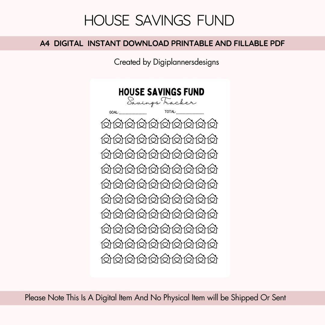 House Savings Fund Printable, Home Down Payment Tracker, House Deposit ...
