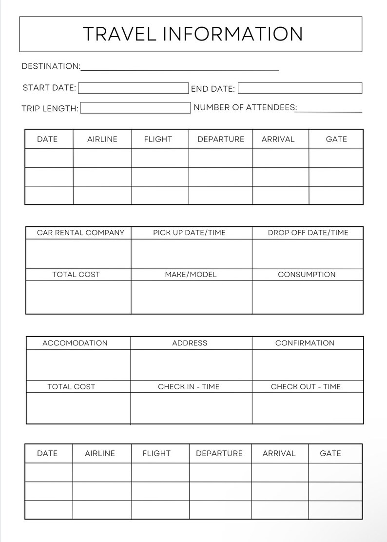 Travel Planner Printable Vacation Planner Bundle Trip Etsy