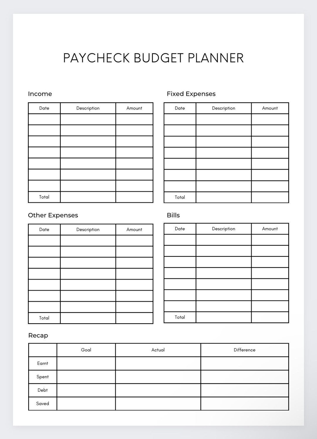 Paycheck Breakdown Planner,paycheck Budget,financial Planner,budget Paycheck Breakdown Planner,paycheck Budget,financial Planner,budget