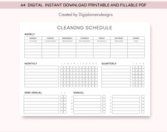 Cleaning Schedule, Cleaning Planner, Weekly Cleaning Checklist, Home Cleaning Routine, Housekeeping Organizer, Chore Schedule, Tidy Home Log
